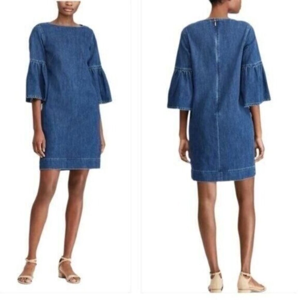 Ralph Lauren LRL Denim Dress Womens 4 Bell Sleeve Midi Y2K Boho Western Cowgirl